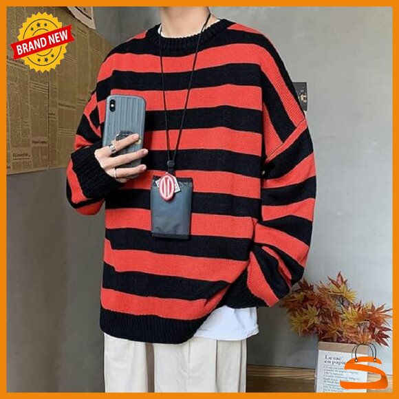 Men's Oversized Knit Pullover Sweater Long Sleeve Crew Neck Casual - Picture 4 of 8